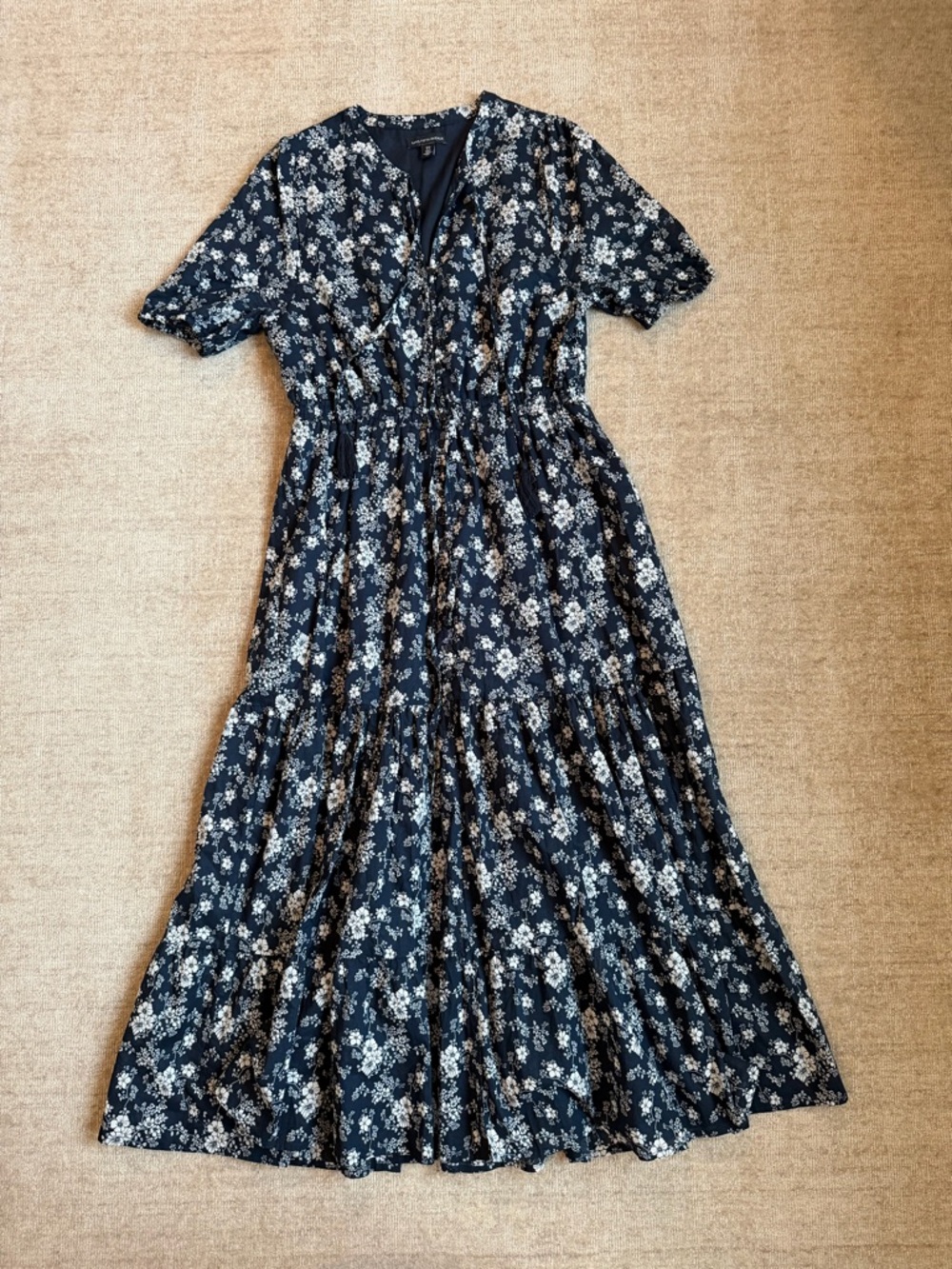 Saks Floral Navy Blue Midi Dress